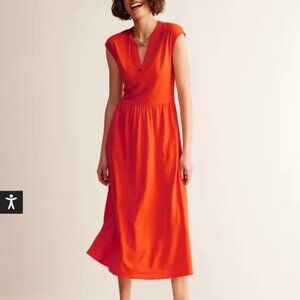 Boden Chloe Notch Jersey Midi Dress in Mandarin Orange - NWT